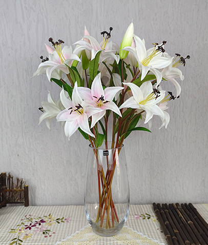 PU百合花3头单枝仿真花
