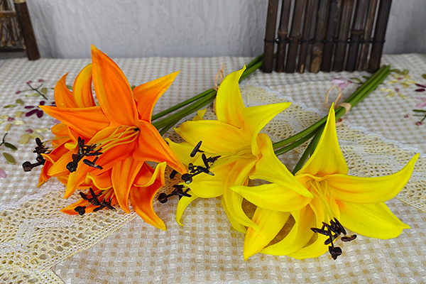 PU百合花3头单枝仿真花